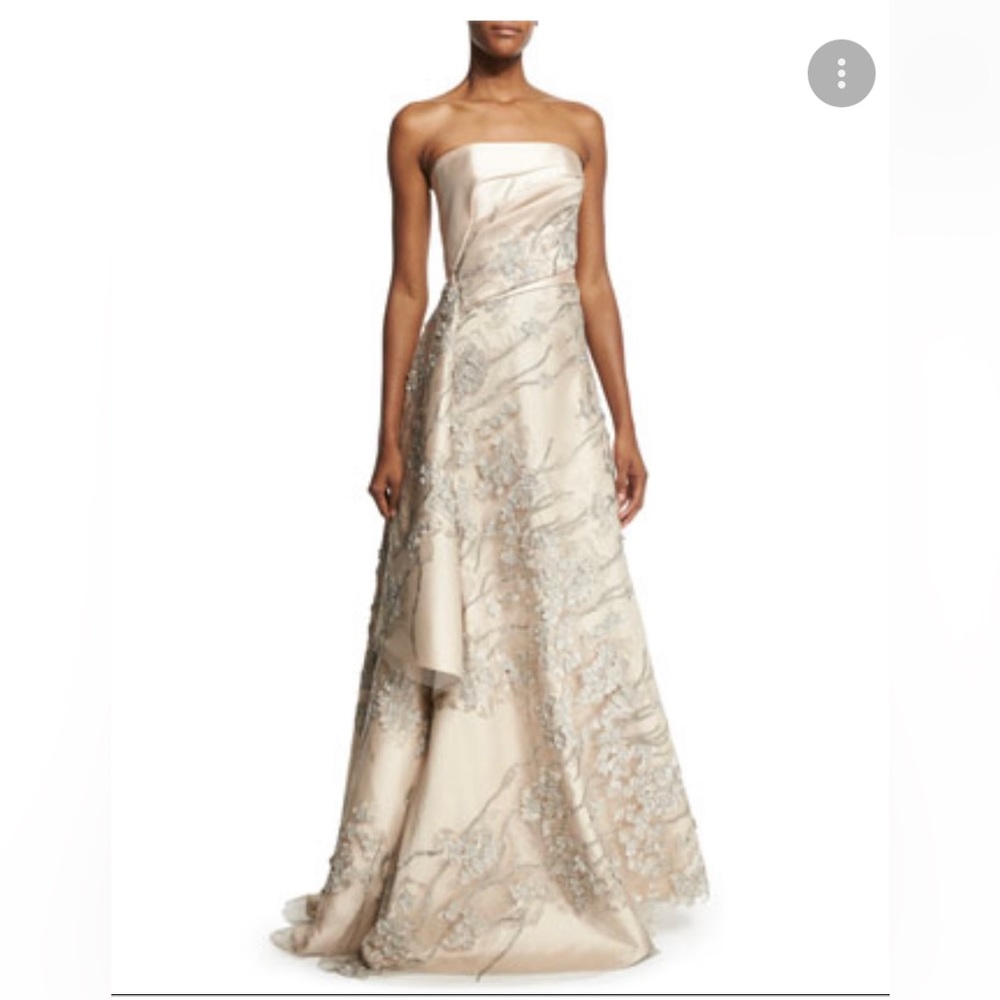 Rubin Singer Strapless Embroidered Applique Gown, Champagne Size 8 $$6990/$999